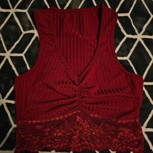 SHEIN Red Lace Crop Top